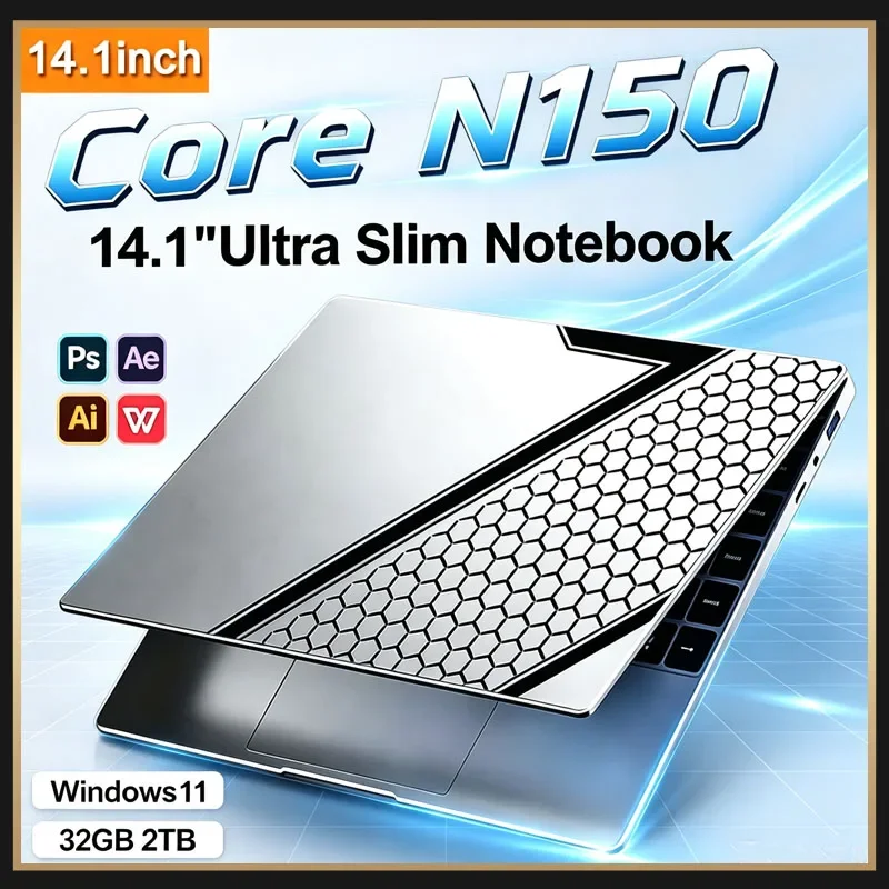 2026 Brand New Intel N150 14.1 Inch Backlit Fingerprint Unlock Laptop Windows 11 Office Study NoteBook Gaming Computer PC