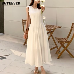 BGTEEVER Casual O-neck Sleeveless Female Mid-Length Dress Summer Slim Waist Women A-line Dress Vestidos