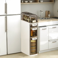 4 Tier Narrow Bathroom Storage Cabinet, Floor Cabinet with Toilet Paper Holder, Wheels, Bathroom Storage Organizer for Kitchen