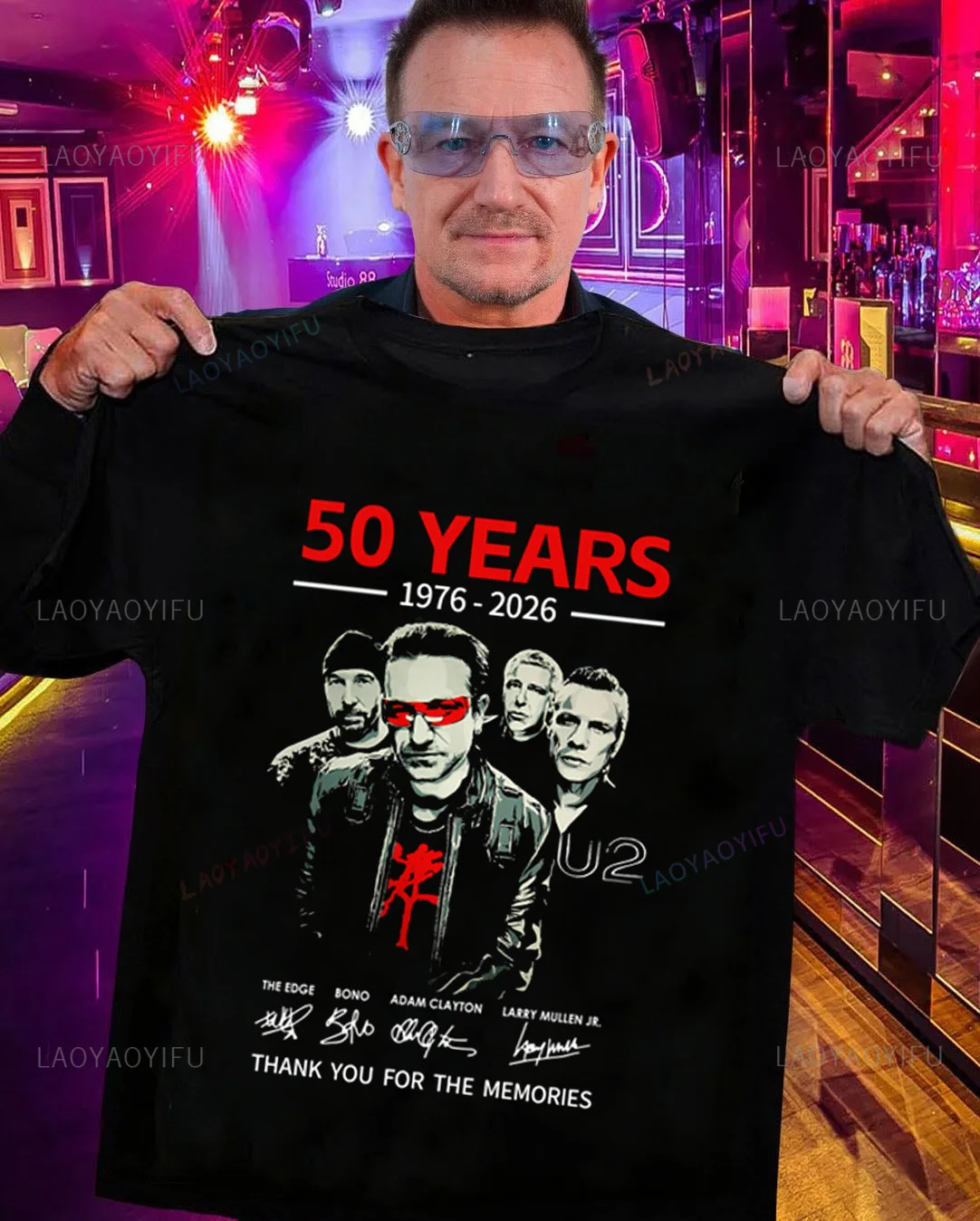 U2 Band 50 Anniversary Graphic Tee Unisex 1976-2026 Vintage Rock Tribute Signatures T-Shirt Casual Street Style Music Apparel