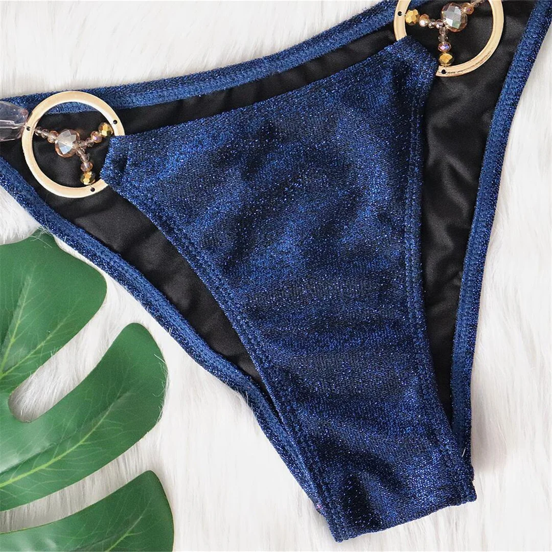 Glitzernder, funkelnder Bikini mit Scrunch-Effekt für Damen, zweiteiliger Badeanzug, Badebekleidung, Badeanzug, Schwimmbikini V4015 – Detail 19
