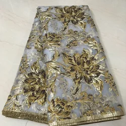 2023 Latest Gold African Jacquard Lace Fabric Gilding French Embroidery Nigerian Brocade Lace Fabric For Wedding Dress LJK21102