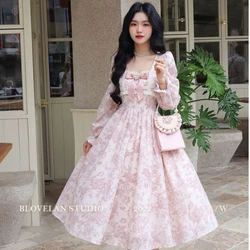 French Elegant Princess Evening Party Midi Dresses for Women Autumn Slim Bandage Long Sleeve Vestidos Korean Spring Clothes