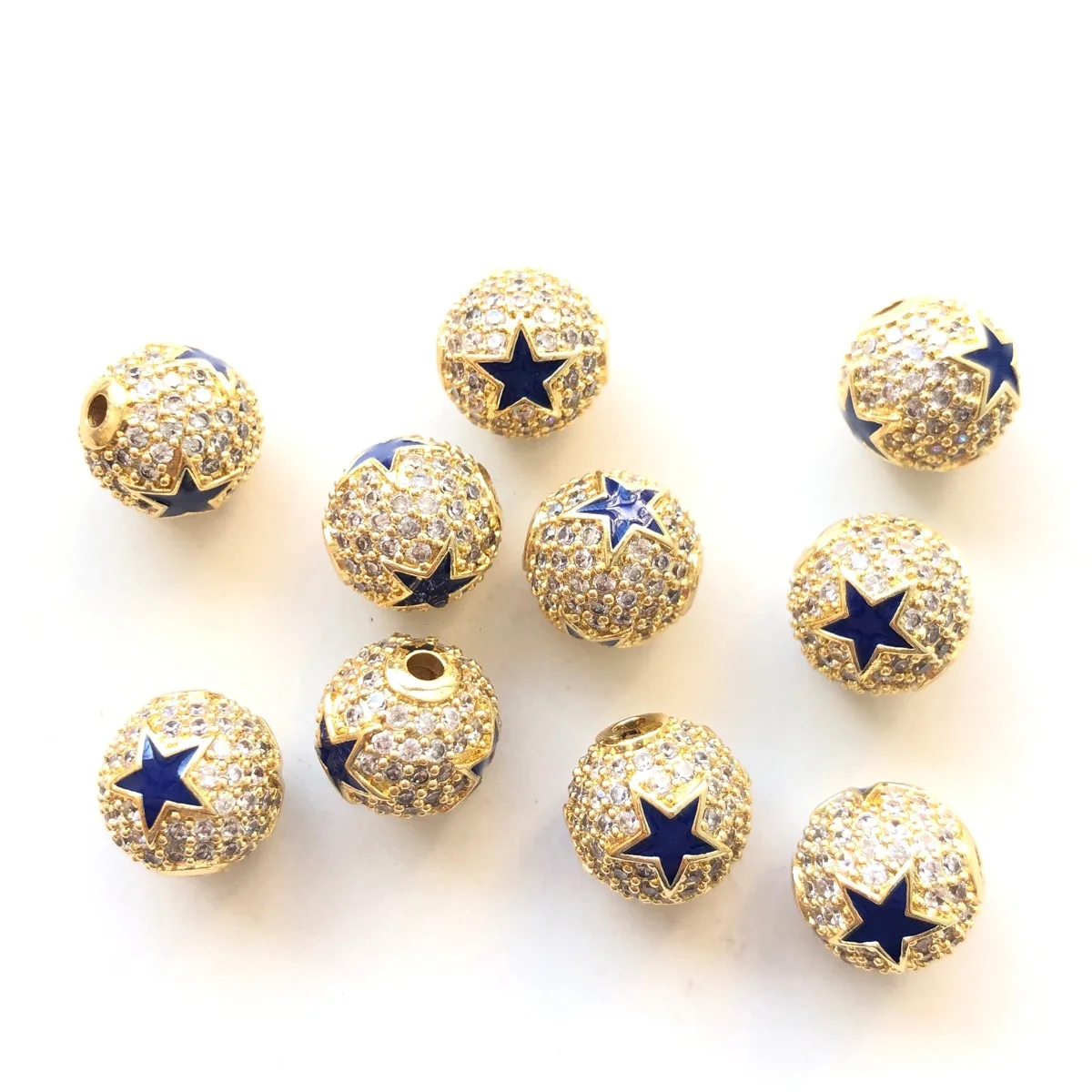 10pcs 10mm Enamel Blue Star Round Ball Spacers Beads for Women Bracelets Necklace Making Texas Inspired Jewelry Accessory