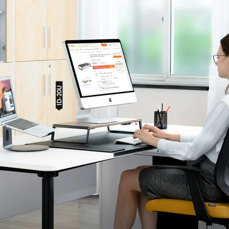 Extra Monitor Riser Laptop Stand Desktop Heightening Platform Wood Metal Cable Organizer Keyboard Shelf Ergonomic Office