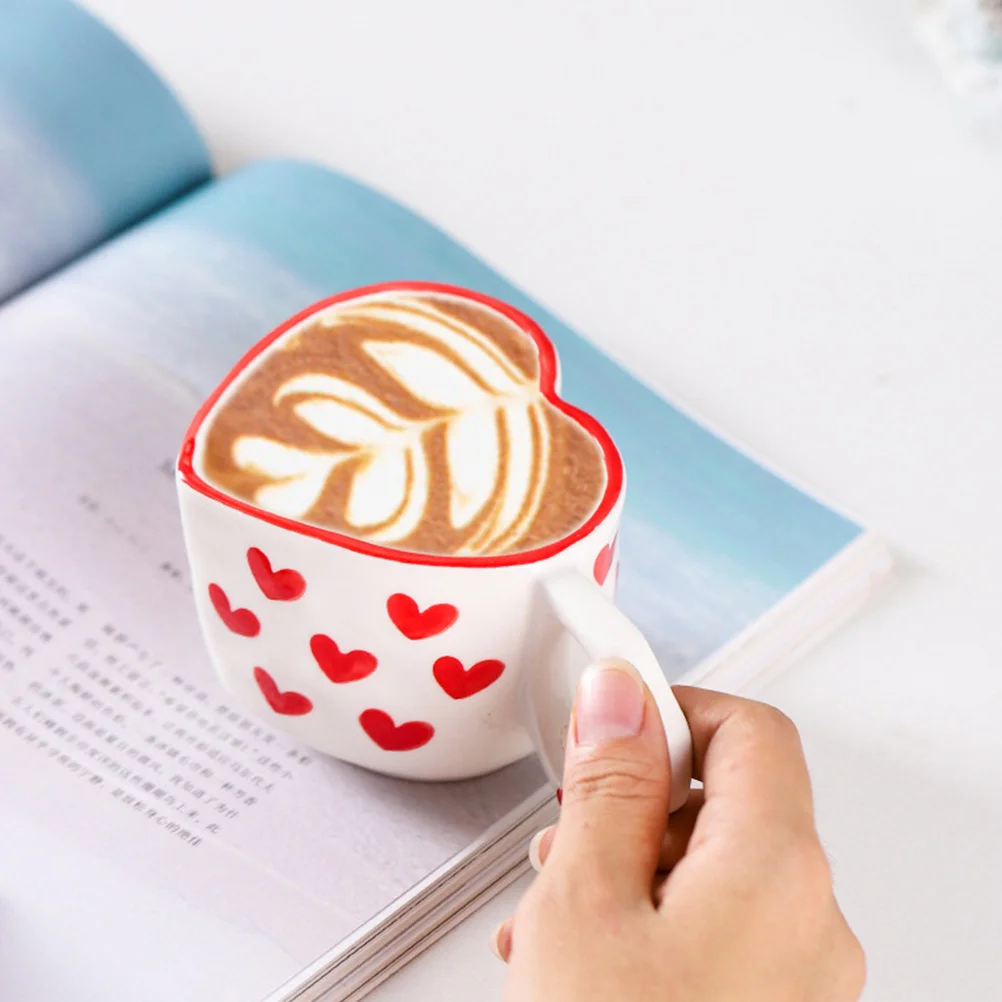 

Ceramic Heart Shaped Coffee Mug Saucer Set Handpainted Aesthetic Drinkware Ideal for Special Occasions