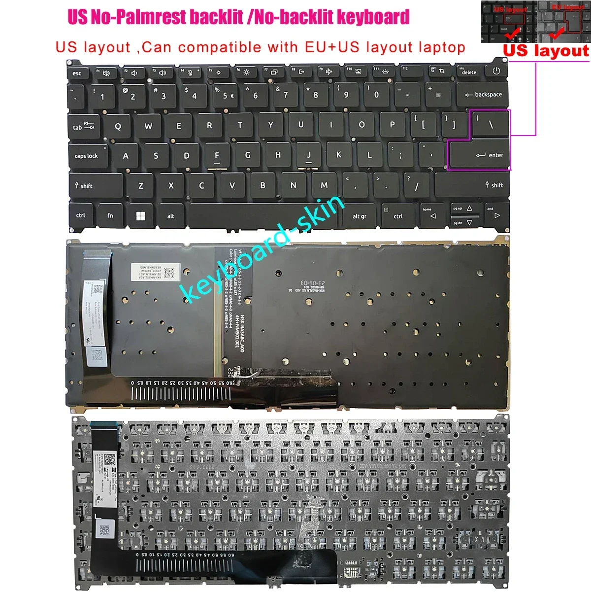 Novo teclado americano retroiluminado / sem retroiluminação para laptop Acer Aspire Vero 14 AV14-51, AV14-52 AV14-52P N22Q21