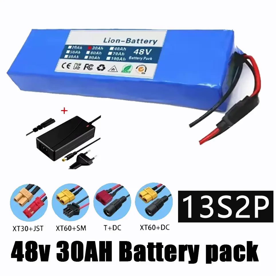 Batterie Lithium-ion 13S2P 48V 30Ah 100Ah avec BMS 250W 350W 500W 750W 1000W et un chargeur gratuit 48V/54.6V