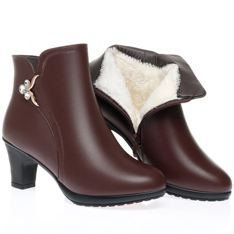 Botas cortas de tacón alto para mujer, botines de felpa de algodón cálido, otoño e invierno, novedad