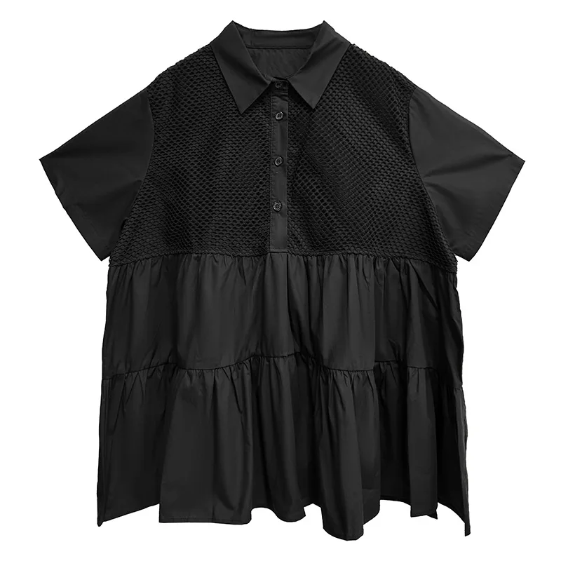 

Summer black women's shirt, mesh splicing loose top, retro elegant women's shirt, comfortable cotton tops women 2025