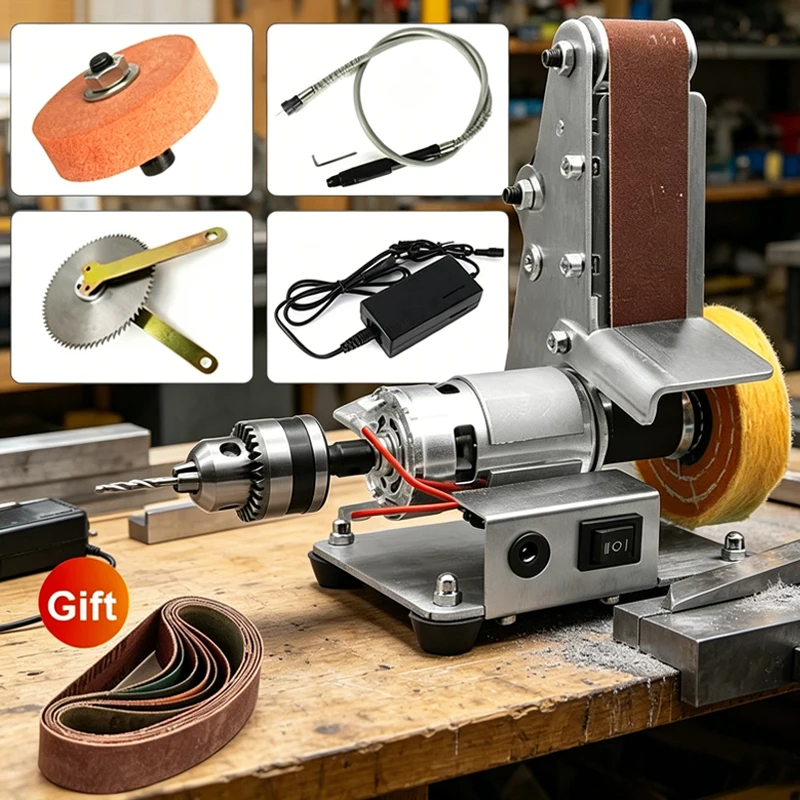 Mini Electric Belt Sander DIY Polishing Grinding Machine Multifunctional Grinder Belt Sander Cutter Edges Sharpener 7 gears