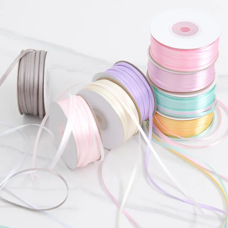 1pc Coloured ribbon 3mm Fine ribbon Two-sided Polyester fiber Braided hair accessories Party Dressing DIY Handmade materials