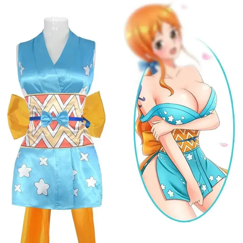 

New Women's Nami Anime Wano Country Cosplay Costume Kimono Dress Halloween Role Play Vestido For Cosplay Events