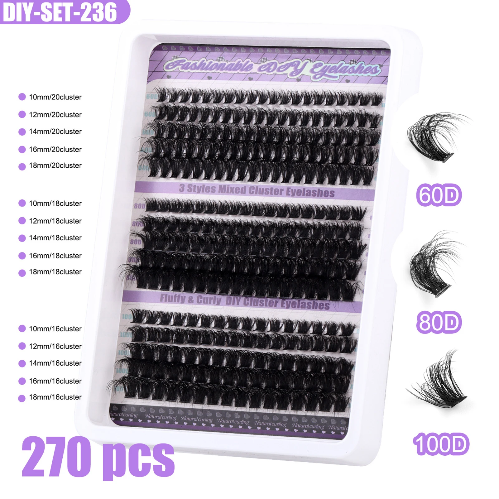 DIY Lashes Extension Kit 270Pcs Fluffy Lash Clusters Individual Eyelashes with Bond and Seal Glue Remover Tweezers Complete Kit