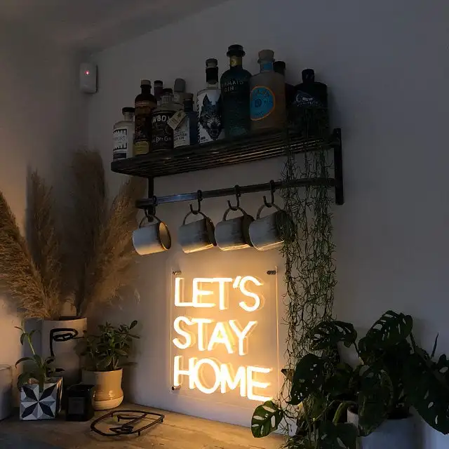 custom let's stay home neon sign Support customizing different fonts to decorate bedroom rooms