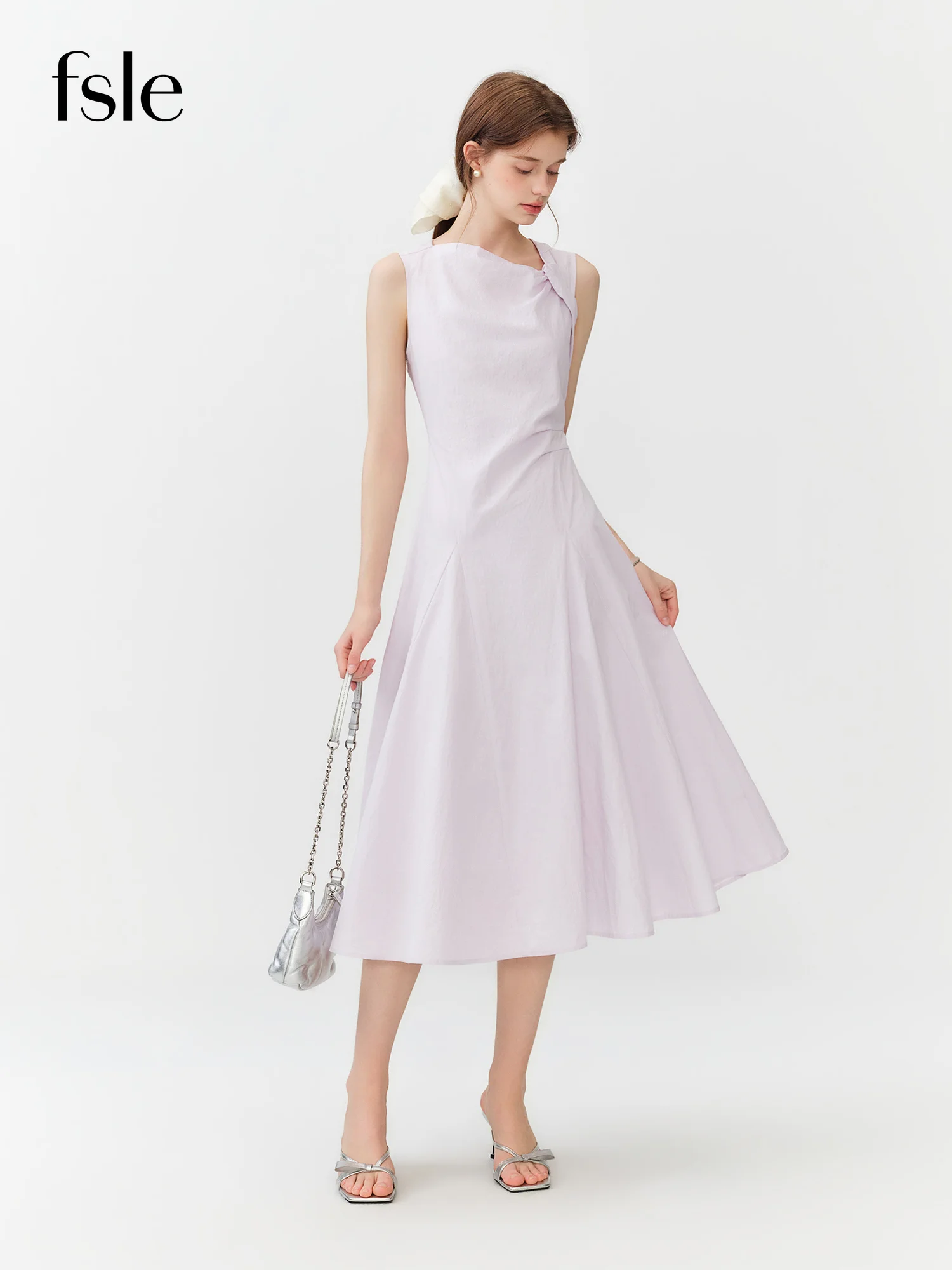 

FSLE Stylish Twist V Neck Sleeveless Dress Women Waist Fitted A Line Solid Color Elegant Dress Daily Commute Dating Interview