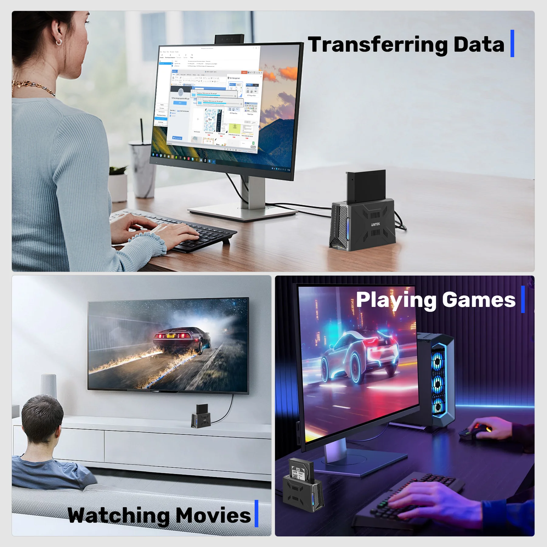 محطة محرك الأقراص الصلبة USB C من النوع c بسرعة 10 جيجابت في الثانية إلى M.2 NVMe PCIe 2.5/3.5 بوصة SATA SSD HDD مع ضوء RGB لنظام التشغيل Windows macOS Linux