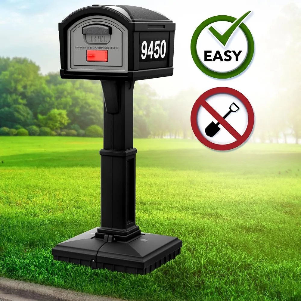 Extra Large Dig-Free Mailbox, Weather-Resistant, No-Dig Installation, Front Door Only, Black, USA