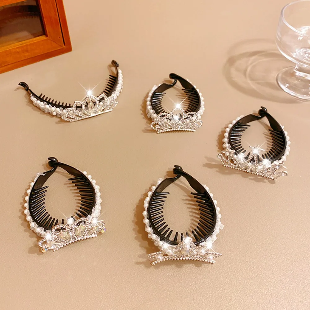 Princess Hollow Out Lovely Crystal Pearl Kids Hair Claw Children's Crown Bun Hair Clip Crab High Ponytail Fixed Artifact