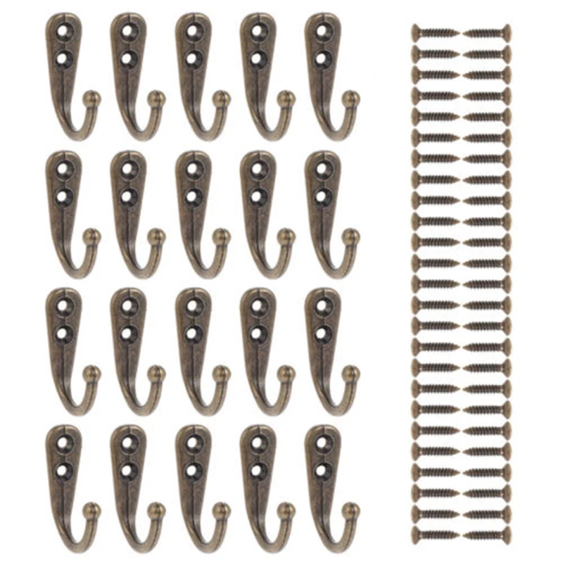 Home Clothes Bathroom Bedroom Key Holder Hanging 20pcs Vintage Wall Mounted 40pcs Screws Kits Set Hook Coat Hanger