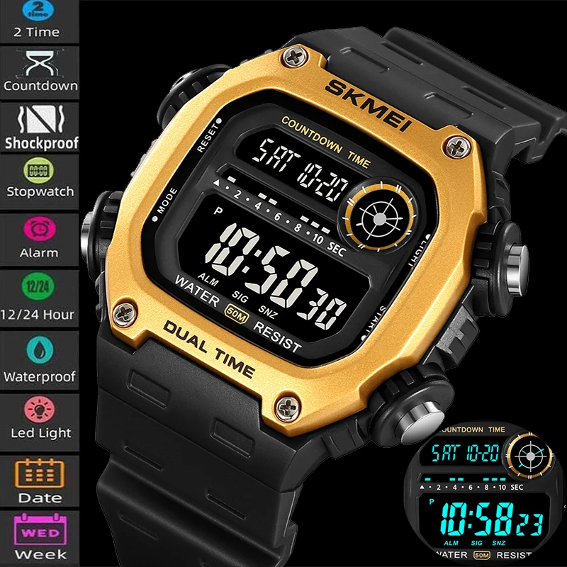 

Skmei Dual Time Fashion Big Dial 50M Waterproof Outdoor Sport's Watch Led Chronograph Men's Digital Wristwatch Relogio Masculino