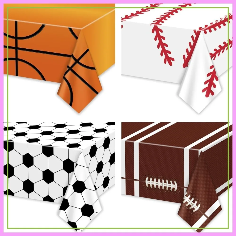 

4 Pcs Sports Themed Tablecloths: Soccer, Baseball, Basketball, Football for Party Decor, 51x86 inches