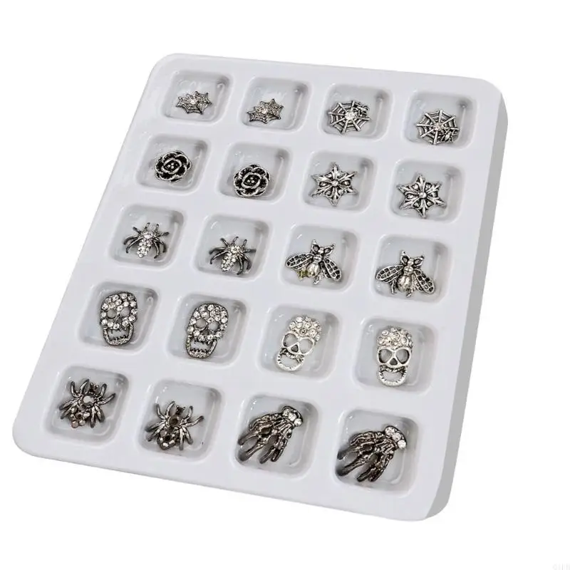 q1fb วินเทจโกธิคอัลลอยเล็บ Art Charms Punk Halloween Silver Skull Art Art