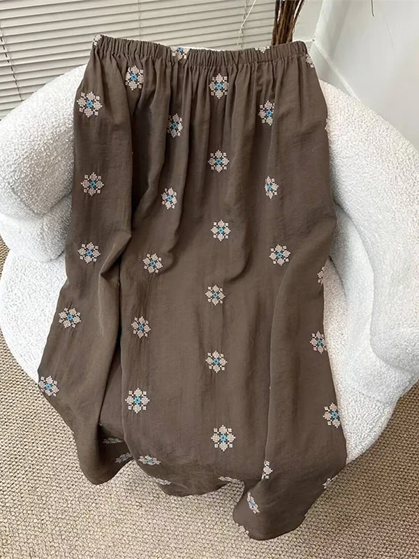 

Retro Heavy Embroidery Elastic Waist Midi Skirt plus Size Women's Faionable Slimming Skirts Casual Commute High Waist Long ...