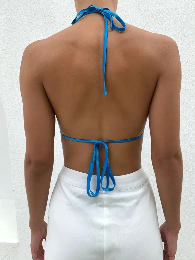 EuropeanandAmericanpopularhalterneckvestsolidcolor bellyband suspender top women's wear can be worn outside hot selling backless