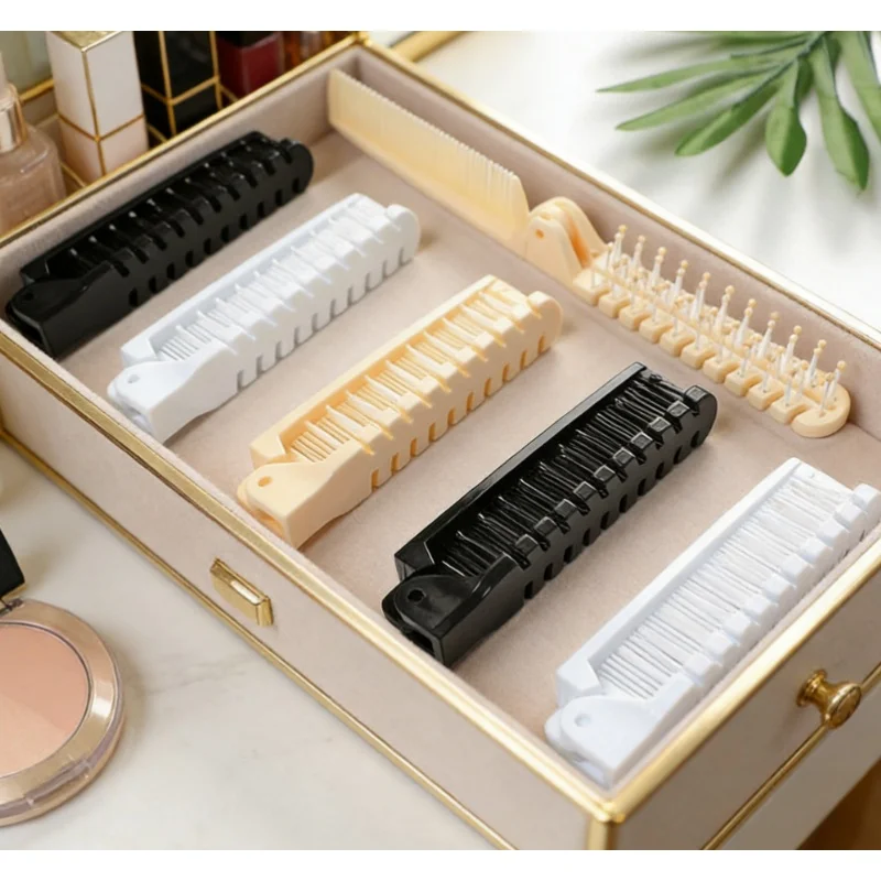 1pc Folding Comb Portable Dual-Use Anti-Static Girls' Braiding & Curling Comb Travel Massage Tool
