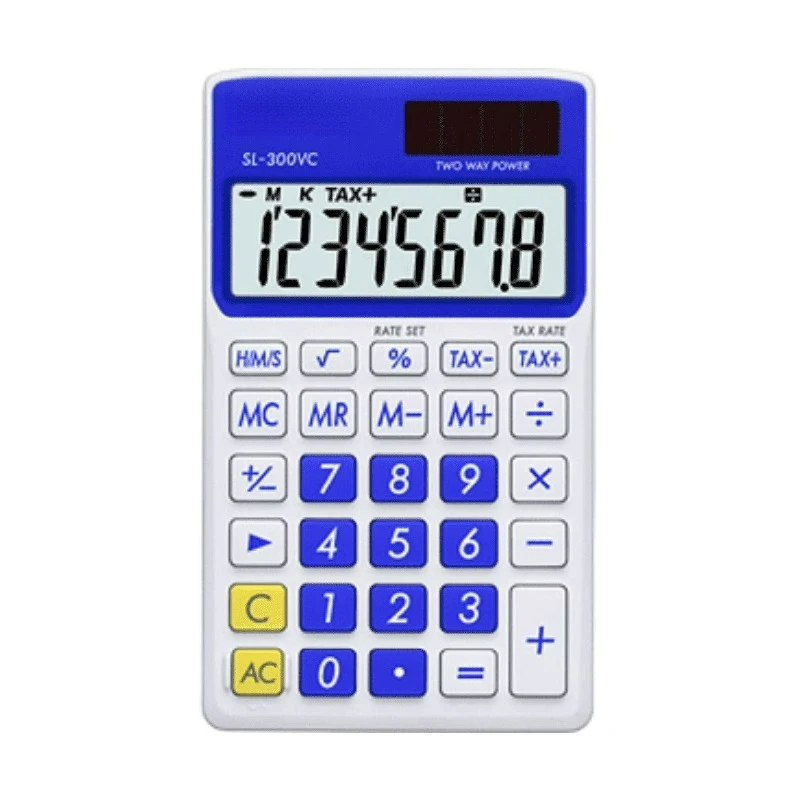 8-Digit Calculator, Protective Wallet Case with Solar Power, Blue