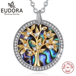 EUDORA 925 Sterling Silver Tree of Life Necklace Pendant Simplicity Natural Abalone Charm Bijoux Accessories Gift for women 481j
