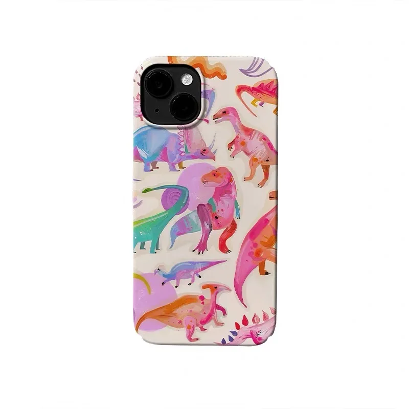 

Ins Pink Oil Painting Dinosaur Case for IPHONE 17 16 ProMax 15 14 Plus 13 12 MINI 11 PRO 16Plus XR XS MAX Acrylic Phone Cover
