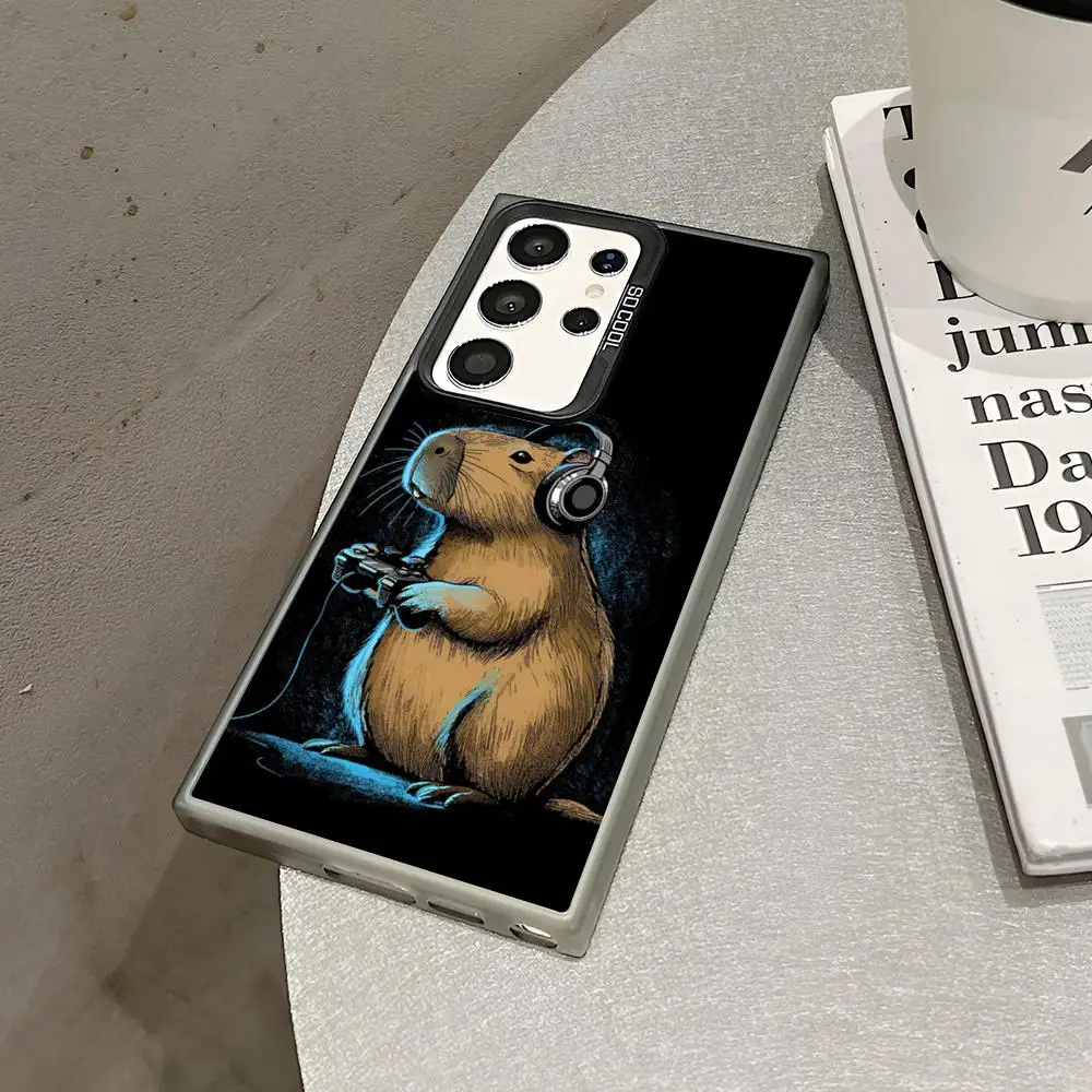 Cute Capybara Phone Case For Samsung Galaxy S24 S23 S22 S21 S20 Note20 Ultra Plus Fe colored silver Cover