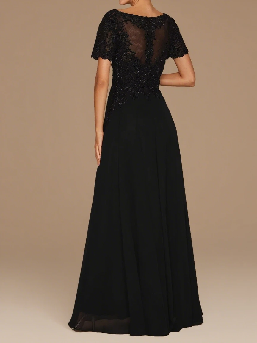 Vestidos para madre de la novia de manga corta para boda, vestidos de gasa para madre del novio, vestido Formal de encaje con cuello barco