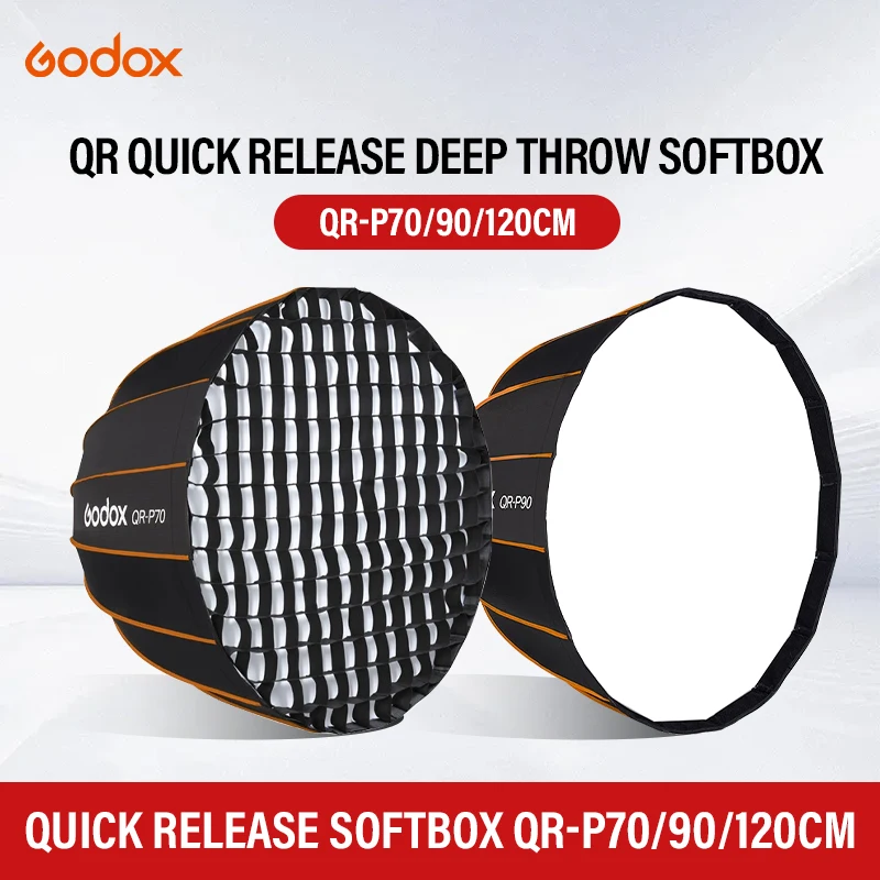 

Godox Quickly Release Parabolic Deep Softbox QR-P70 70CM QR-P90 90CM QR-P120 120CM with Honeycomb Grid for Bowens Mount Studio F