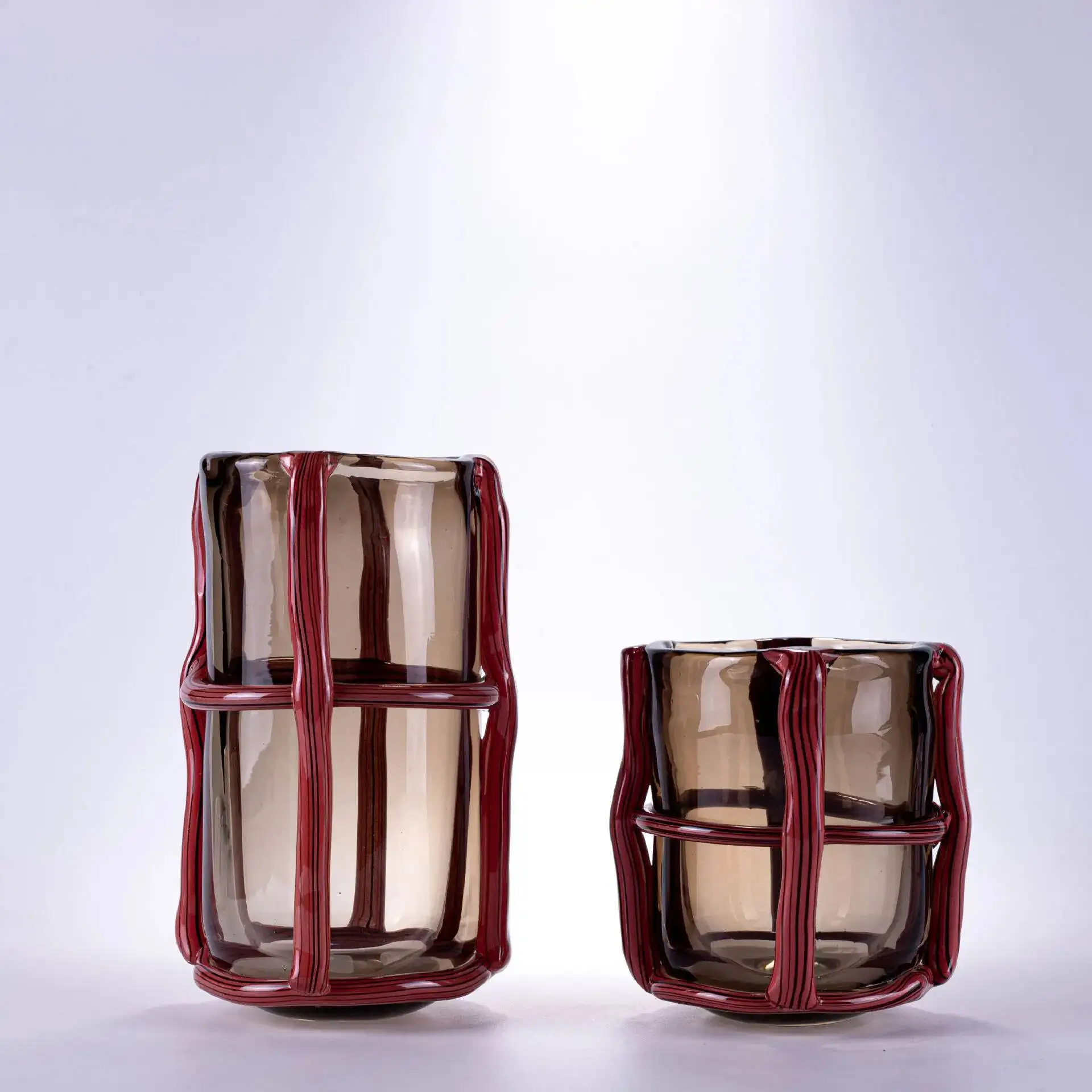 Glass Vase Hollow Stripe Cross Binding Artistic Flower Ware Arrange Flowers Hydroponics Flower Vase Terrarium Home Decoration