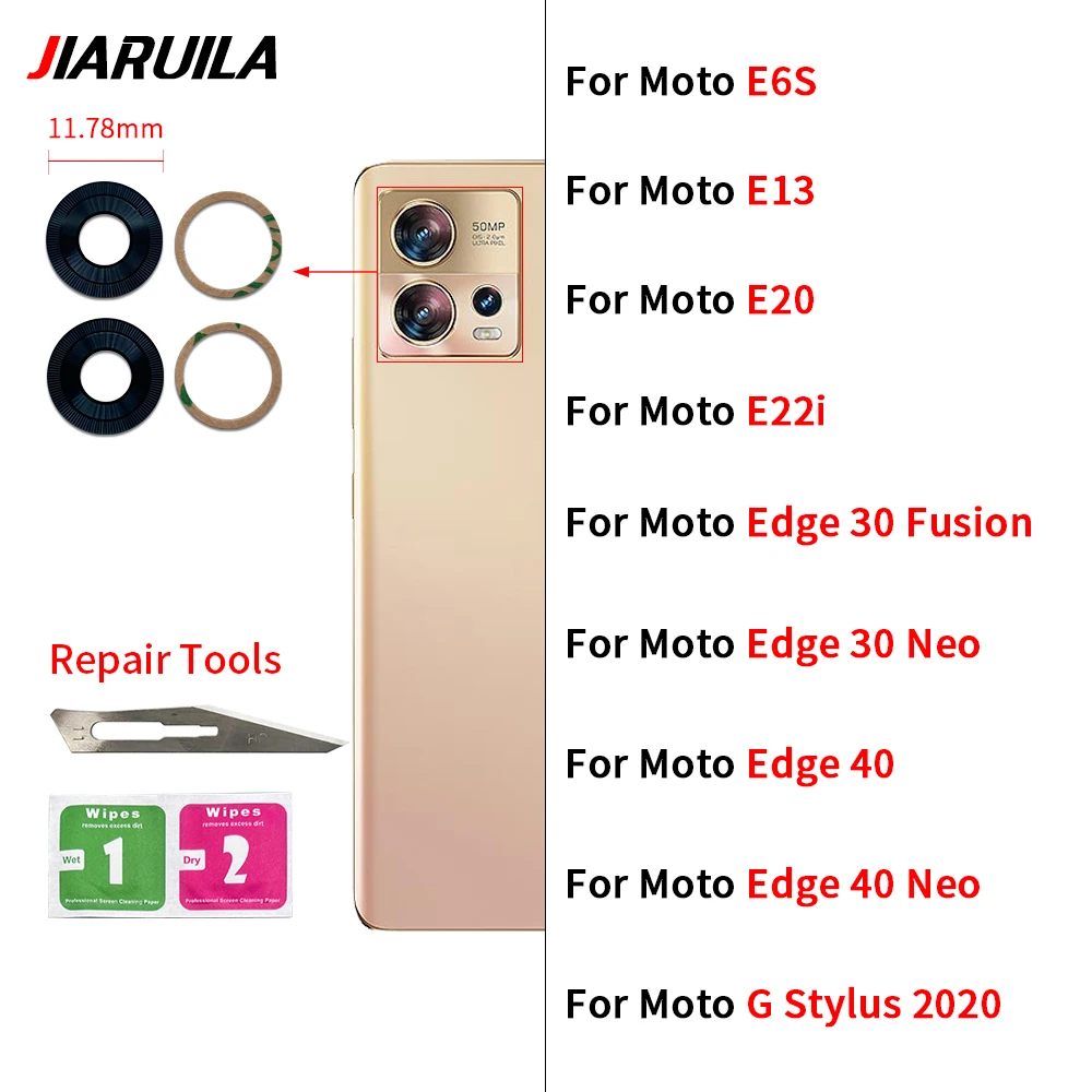 10 Pcs For Moto E6S E13 E20 E22i Edge 30 Fusion Neo 40 Neo G Stylus 2020 Glass Lens Back Rear Camera Glass Lens With Sticker