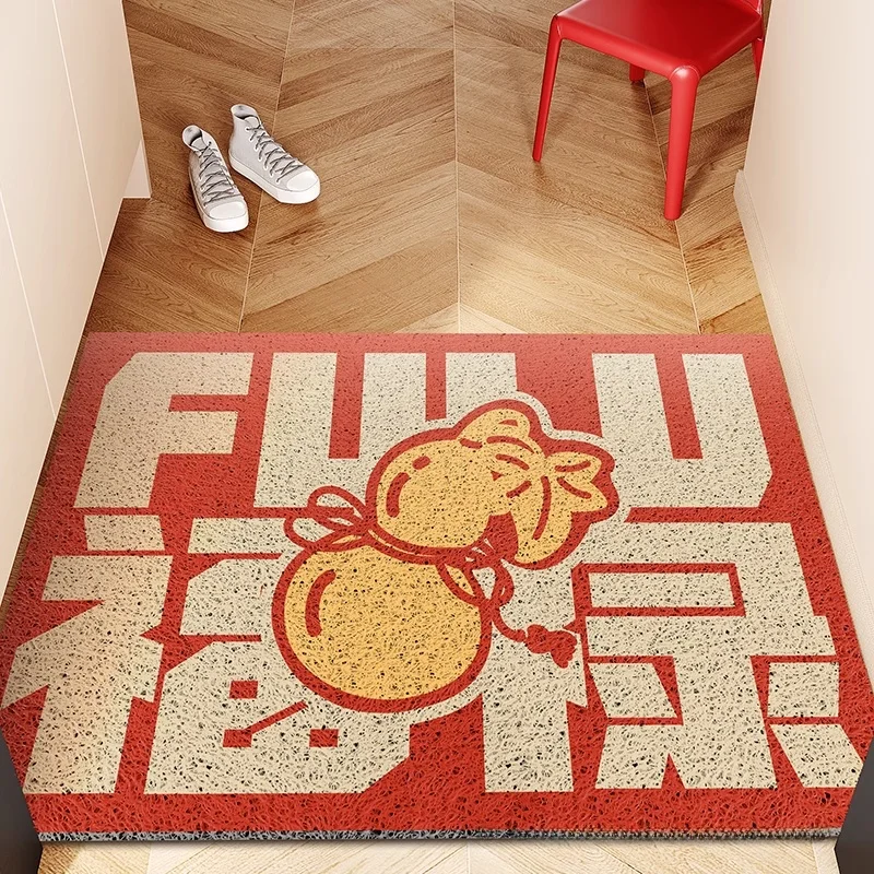 

Красный праздничный коврик для входной двери, противоскользящий, износостойкий, ПВХ, напольный коврик для домашнего использования, шелковый круглый нескользящий напольный коврик