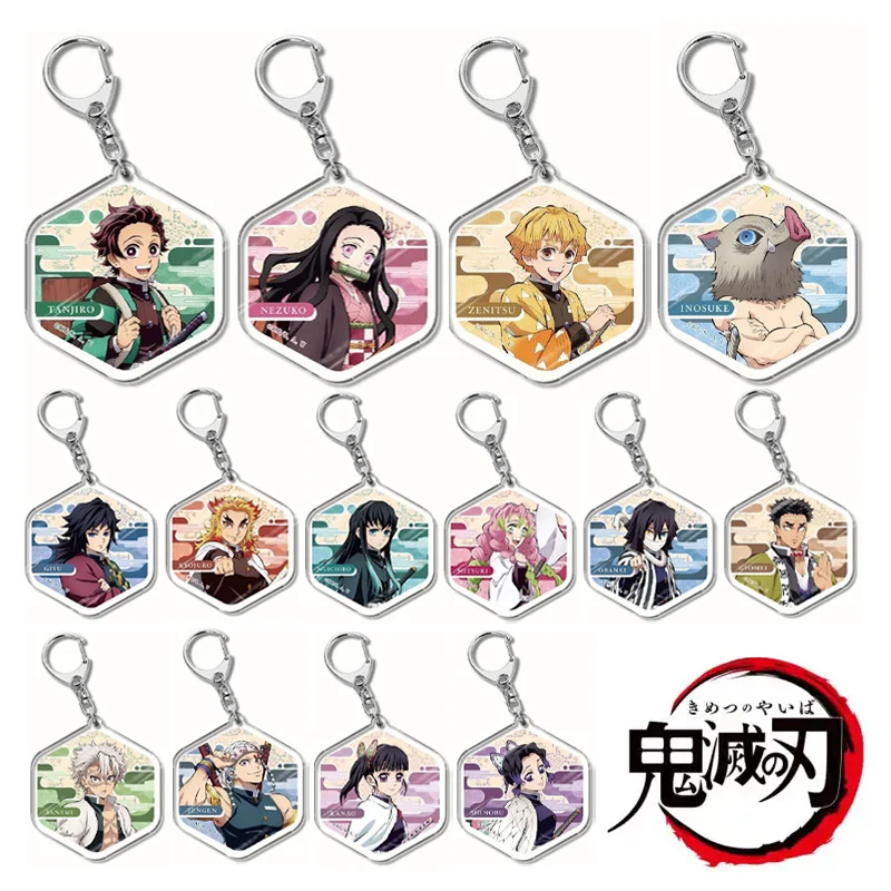

Demon Slayer Tanjirou Zenitsu Nezuko брелок милые персонажи аниме акриловый шестиугольный кулон автомобильный брелок кольцо фанаты подарок ювелирные изделия