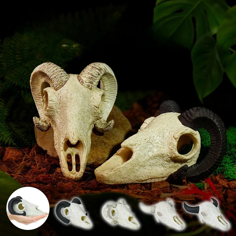 

Animal Skull Reptiles Hideouts Hiding Climbing Pet Cattle Skeleton Aquascape Simulation Fish Tank for Lizard Gecko Habitat Décor
