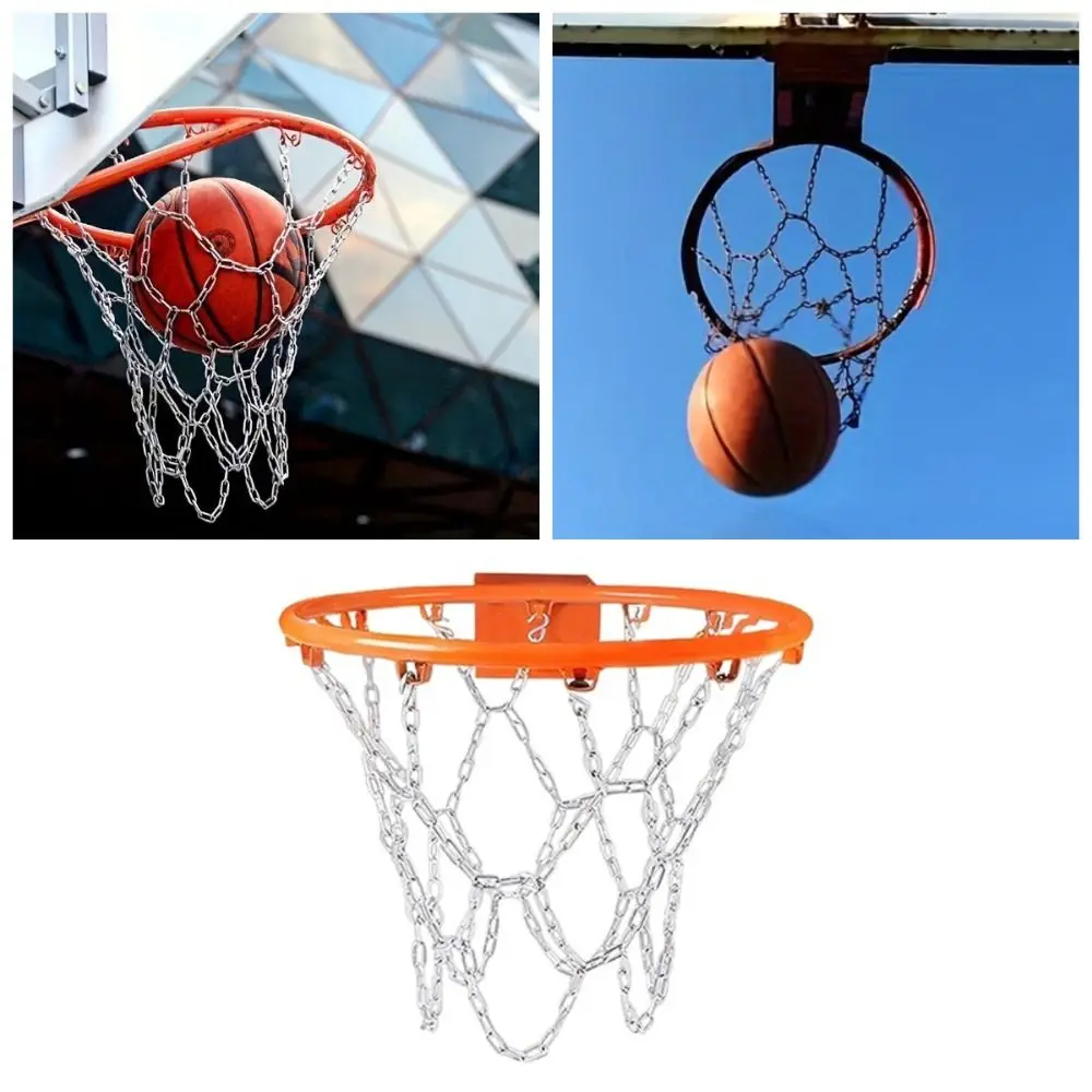 Jaring Rantai Besi Ring Basket 12 Hoop, Tidak Berubah Bentuk, Pemasangan Mudah, Ring Basket Gantung Universal, Tugas Berat