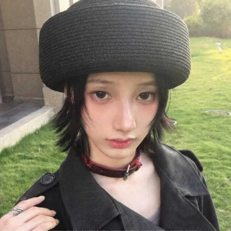 Sombrero Pillbox Vintage para Mujer, Estilo Real Británico, Sombreros de Paja de Copa Plana, Gorra para Boda o Iglesia, Elegante, Color Sólido, Retro, Boinas Tejidas a Mano