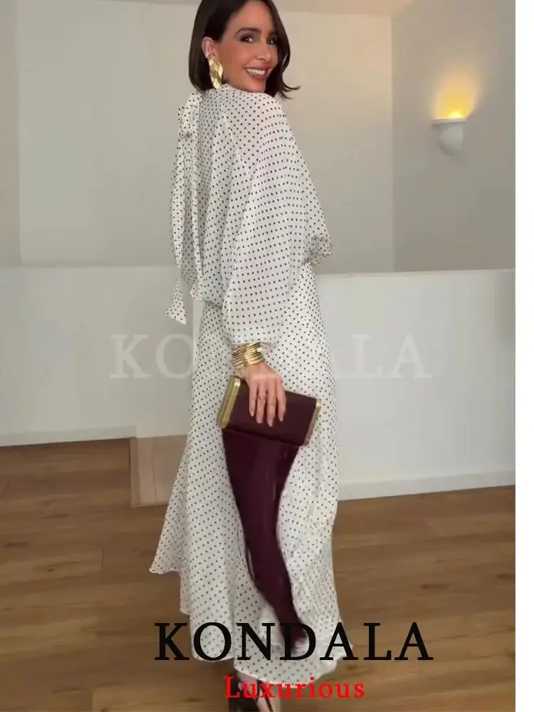 KONDALA Vintage Polka Dot Vrouwen Sets Chiffon Strikje Losse Blouses Losse Lange Rokken Mode 2026 Lente Zomer Vakantie Pakken - afbeelding 2