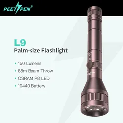 PEETPEN L9 Rechargeable Compact Flashlight, 150 Lumens 85m Beam Throw, Palm-size, Waterproof, Anti-drop, for Camping, Hiking