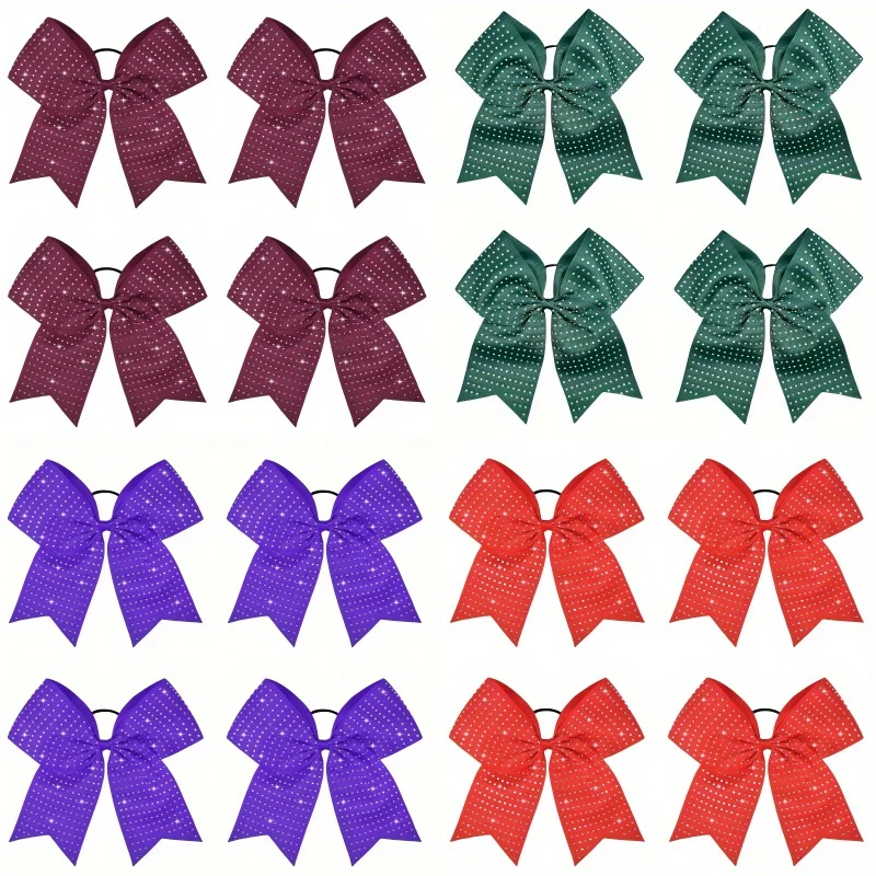 

Girls Large Sequin Hair Bow Grosgrain Ribbon Patchwork Design Elastic Non-Slip Hair Holder for Cheerleading Accessories