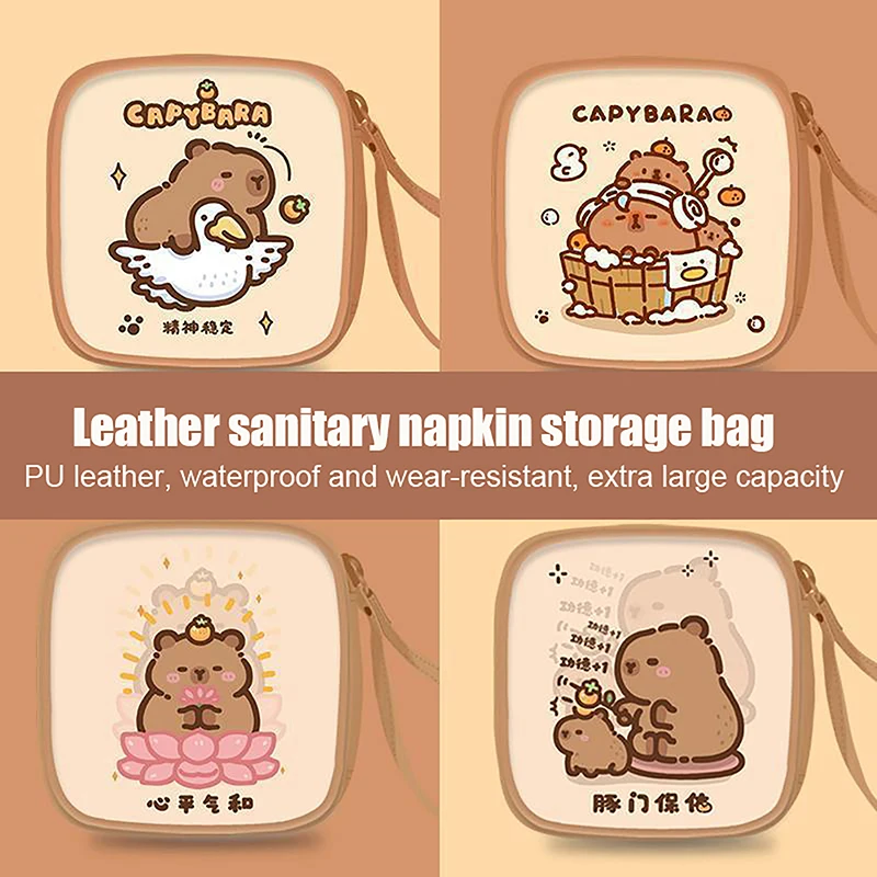 Cute Cartoon Capybara Sanitary Pad Storage Bag For Girls Menstrual Period Portable Aunty Big Sanitary Napkin Sorting