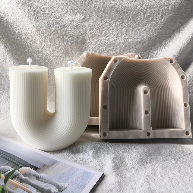 Aesthetic Ribbed Geometric Silicone Candle Moulds Irregular Stripe shops Pillar Taper Curl Plaster Resin Mold For Home Decor