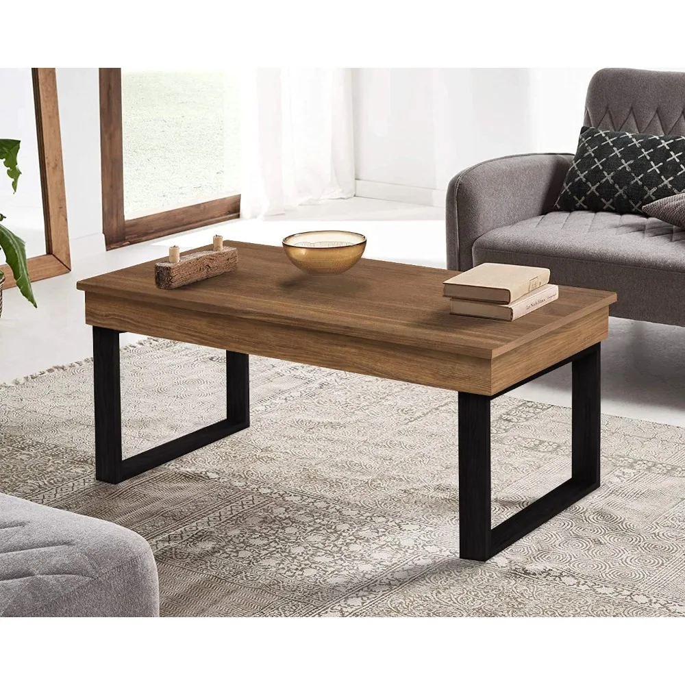 ES Odin- Mesa Centro Elevable Madera Maciza، Acabado Encerado، Patas Color Negro. ميديداس: 100x50x47 سم #5