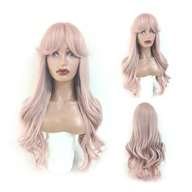 

European and American wigs, chemical fiber, high temperature silk headgear, large roll wigs, air bangs, large waves, long curly